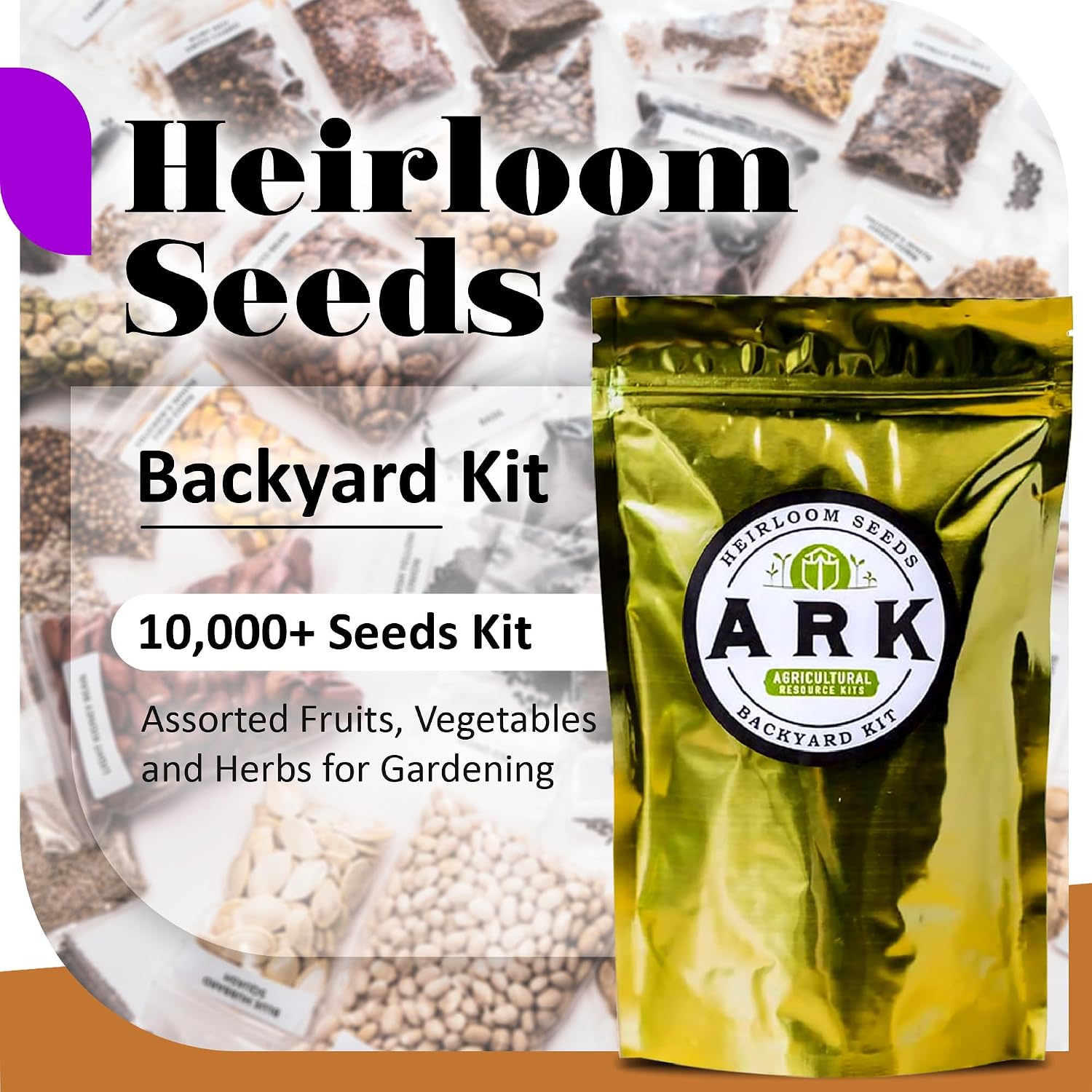 Ark Seed Kits-Organic 30 Heirloom Varieties, Over 10,000 Non-GMO Seeds Including Zucchini, Watermelon, Bell Pepper &