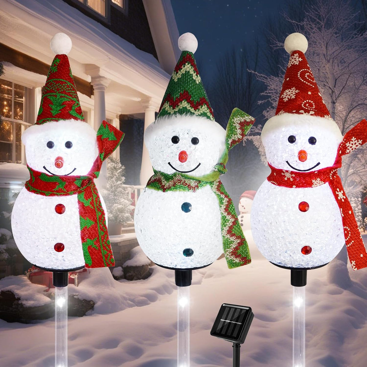 Solar Christmas Snowman Pathway Lights Outdoor Decoration, 3 Pack