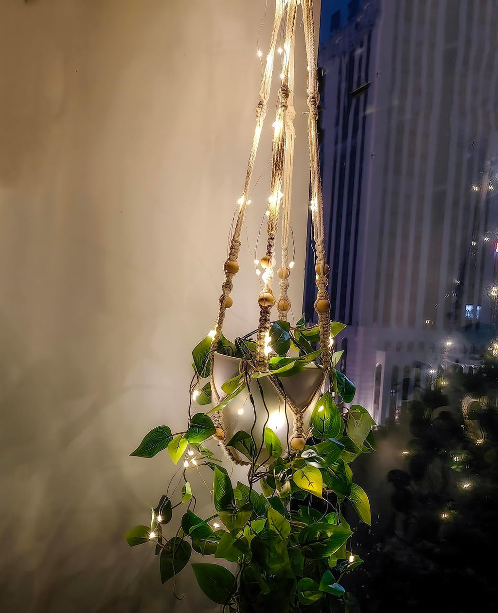 Comtelek 2 Packs Fake Hanging Plant with Pots for Home Decor Artificial Hanging Basket Plants Macrame Plant Hanger with