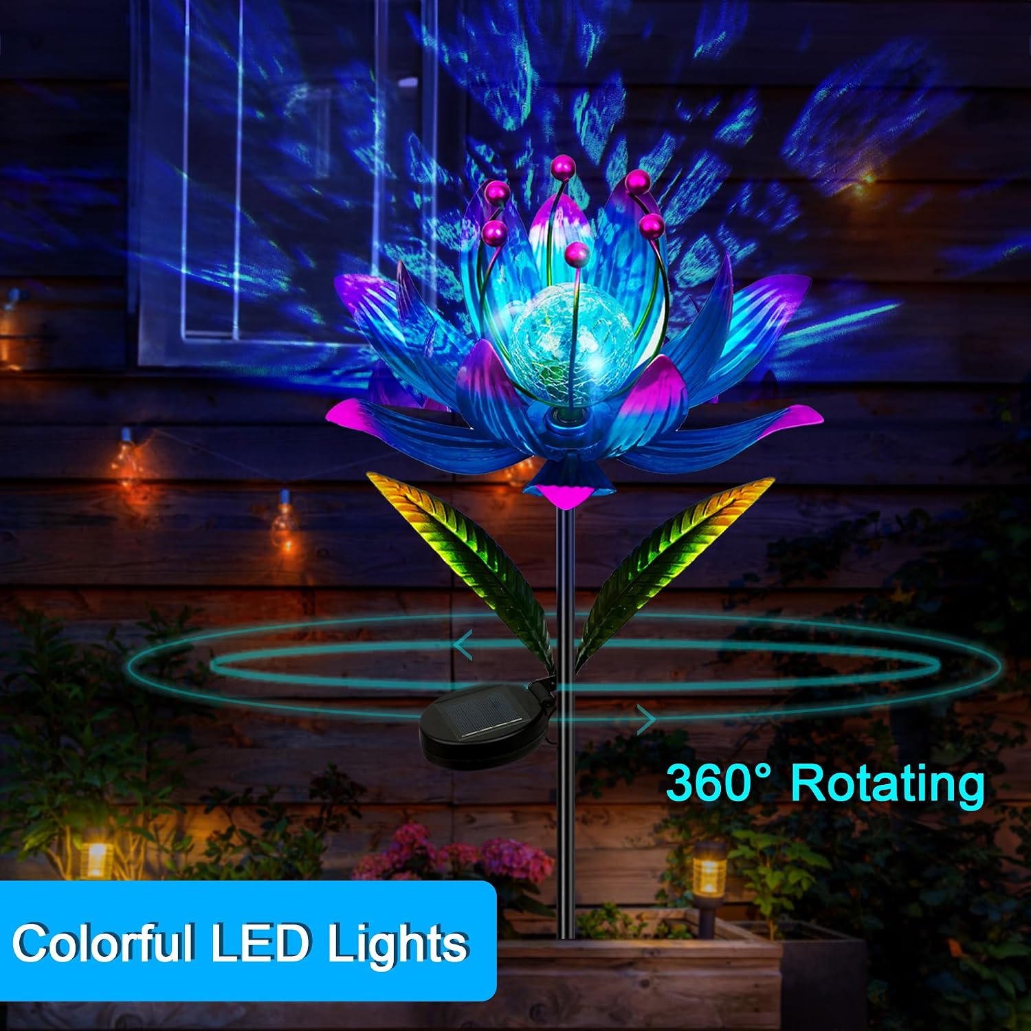 Wind Spinners Outdoor with Stake, Metal Yard Art, Purple | Colorful Solar Light Windmill Decor, Perfect Ornament for