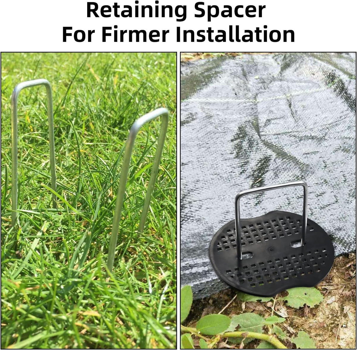 100 Pack 6 Inch Landscape Staples & 100pcs Fixing Gasket Sets, Garden Stakes Galvanized Steel Fabric Pins Heavy-Duty U