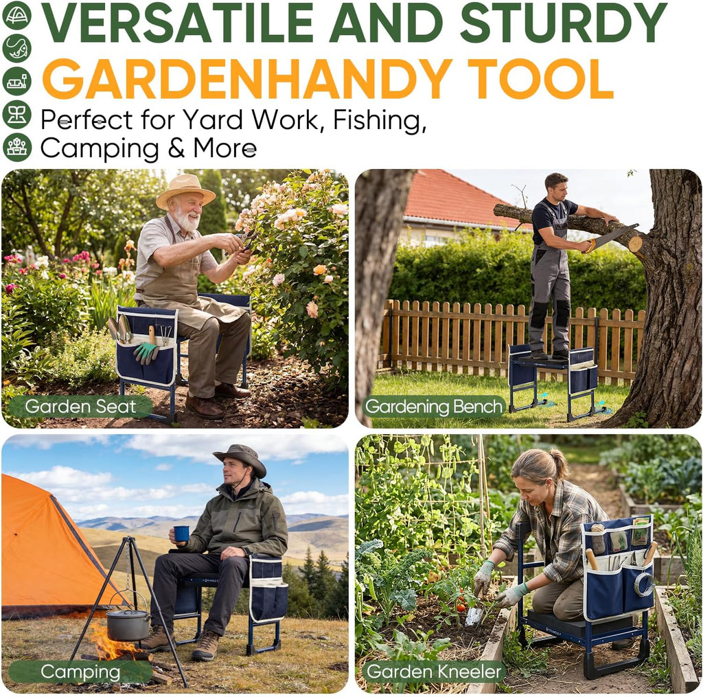 Garden Kneeler and Seat, Foldable Heavy Duty w/Soft Kneeling Pad | Anti-Tip Gardening Bench Stool with Wider Thickened