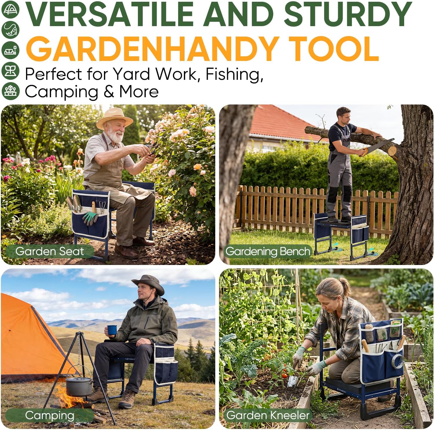 Garden Kneeler and Seat, Foldable Heavy Duty w/Soft Kneeling Pad | Anti-Tip Gardening Bench Stool with Wider Thickened