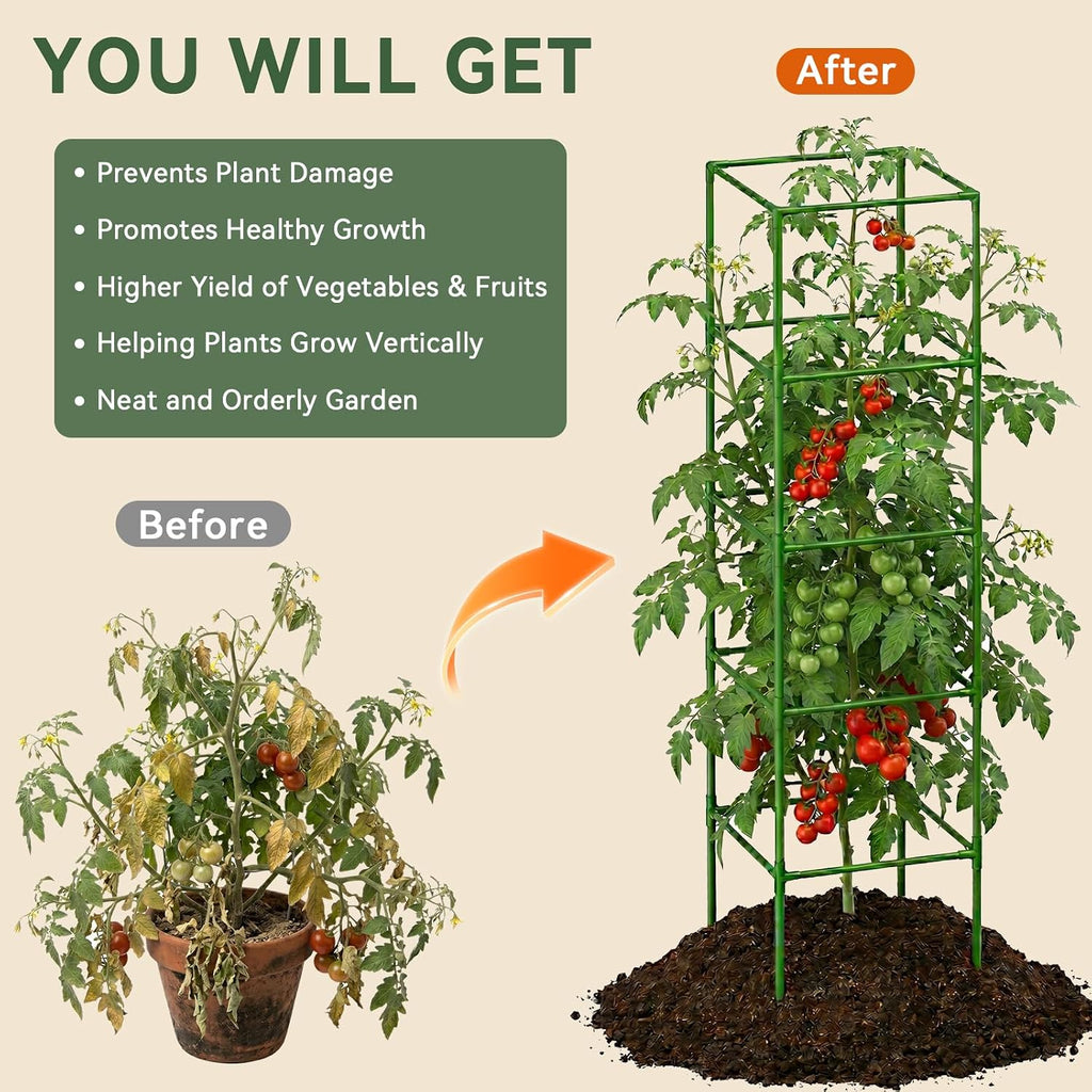 4 Pack 72" Tomato Cages for Garden, Heavy Duty Adjustable Plant Support | For Climbing Plants and Vegetables