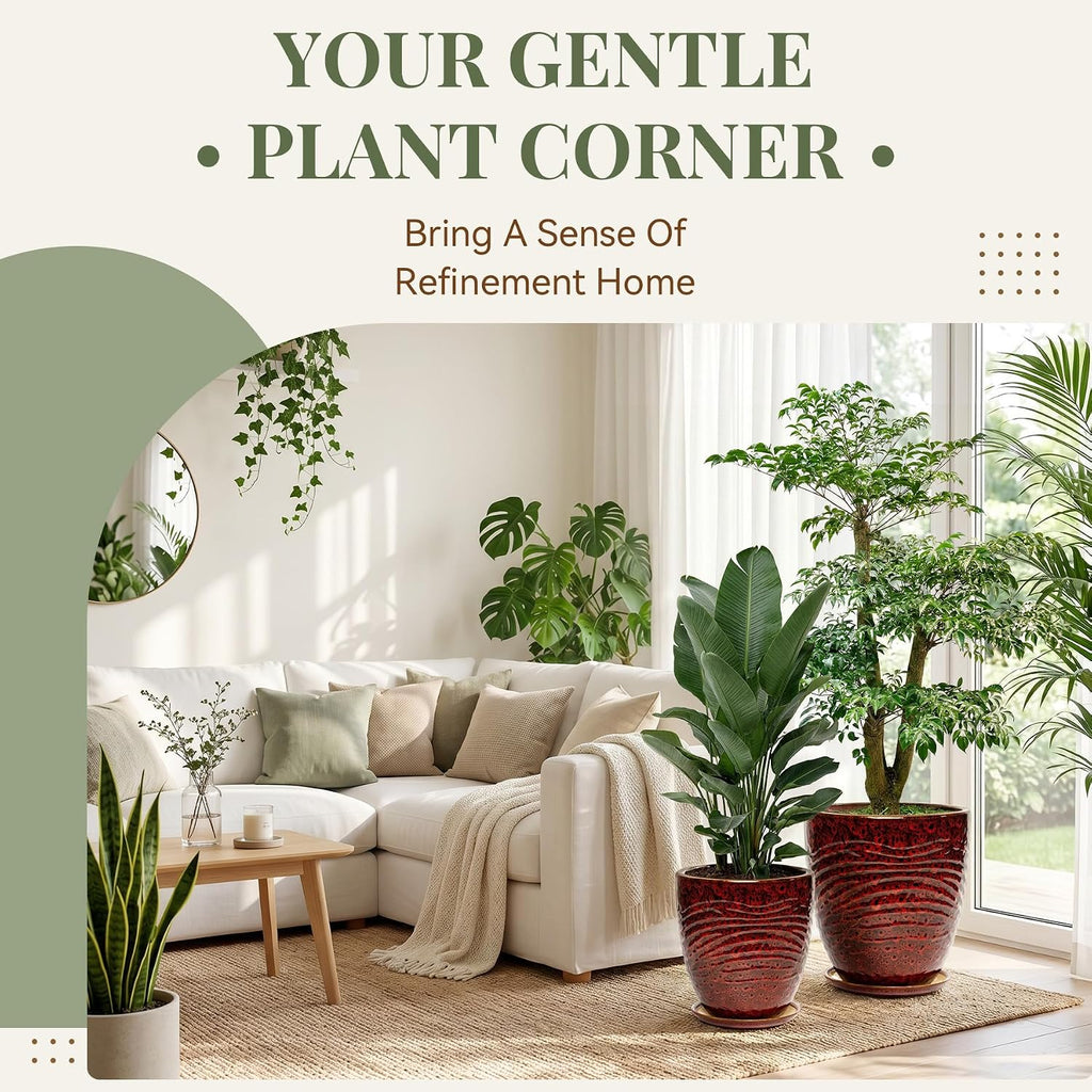 9.5 Inch Modern Ceramic Plant Pot with Saucer, Flower Pot with Drainage Hole Mesh Net,Indoor Outdoor Planter (Speckle