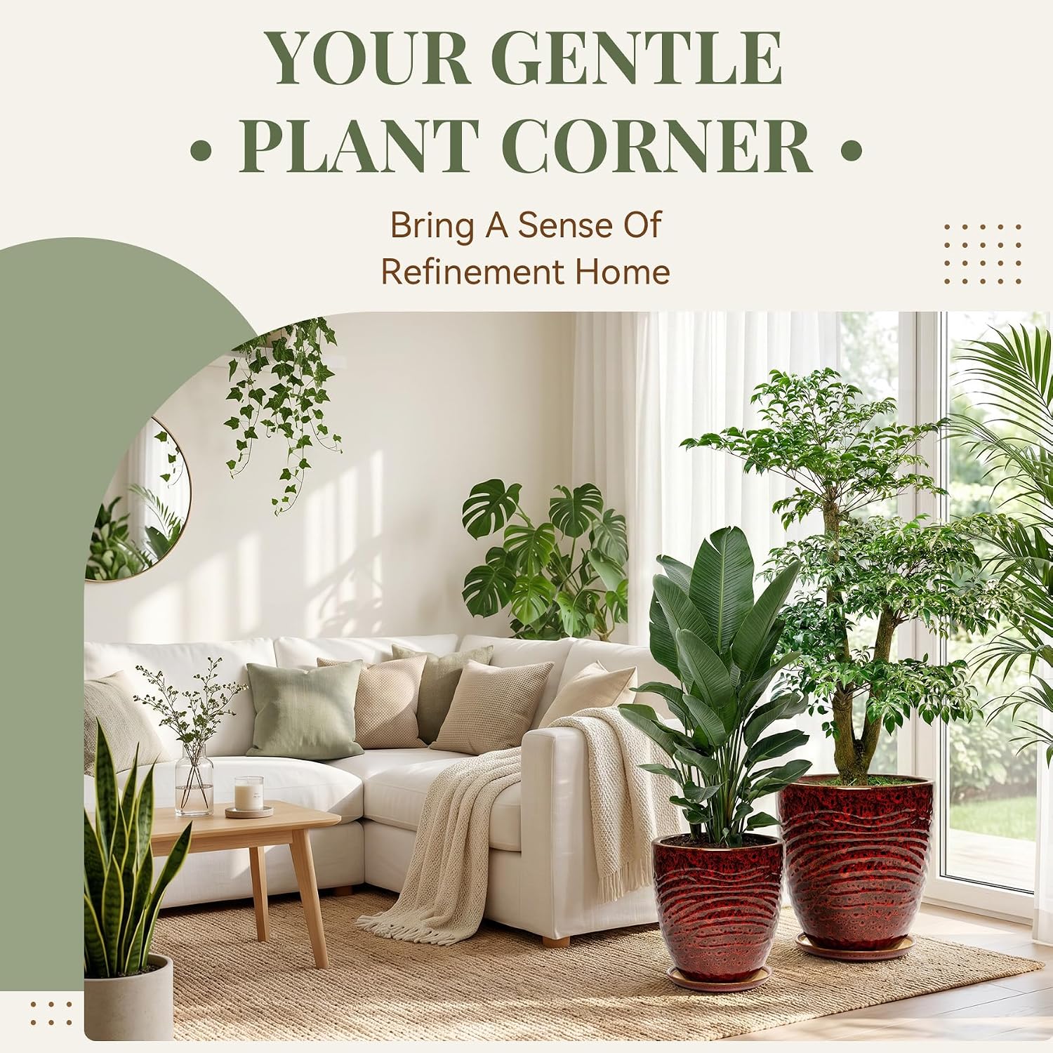 9.5 Inch Modern Ceramic Plant Pot with Saucer, Flower Pot with Drainage Hole Mesh Net,Indoor Outdoor Planter (Speckle
