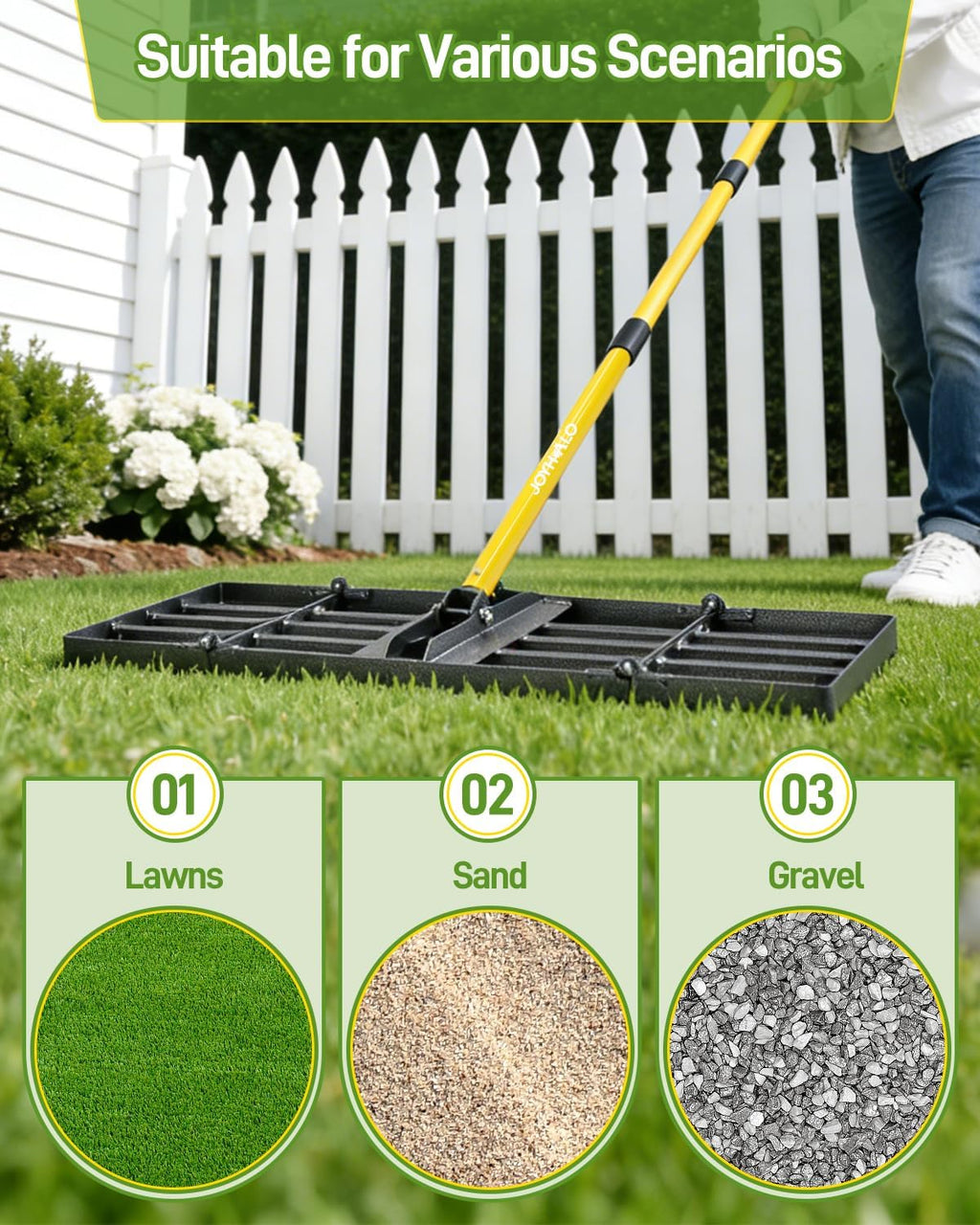 30in Lawn Leveling Rake | Yard Leveling Rake with 78" Adjustable Steel Handle, Heavy Duty Effort Saving Landscape