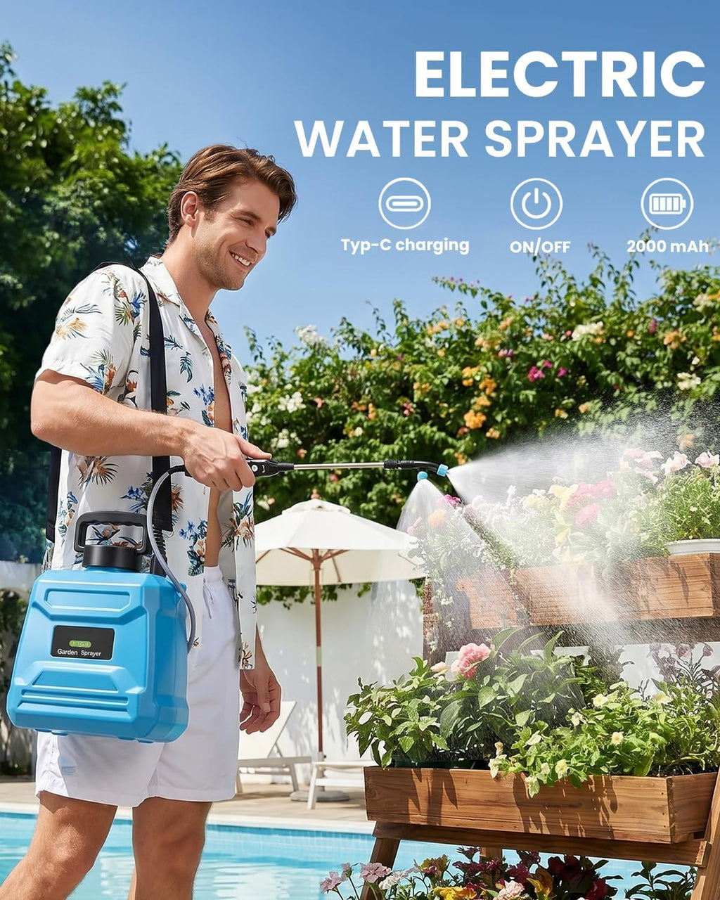 1.3 Gallon Battery Powered Garden Sprayer, Electric Plant Sprayer | 5 Spray Modes, Adjustable Extension Wand, USB-C