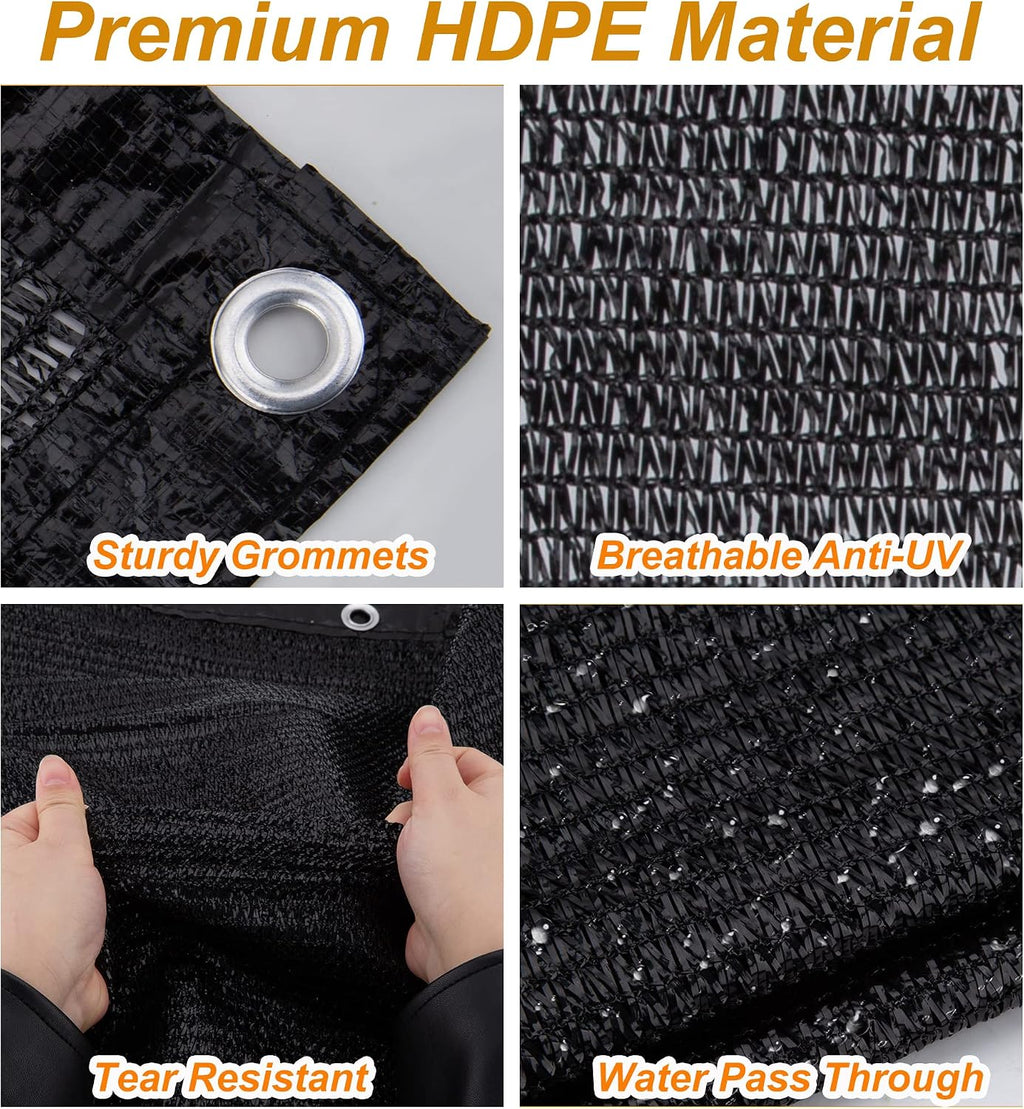SPORTYOUTH Shade Cloth, 70% Black Sunblock Cover for Patio, 10x50 Ft Shade Mesh Tarp with Grommets UV Resistant for