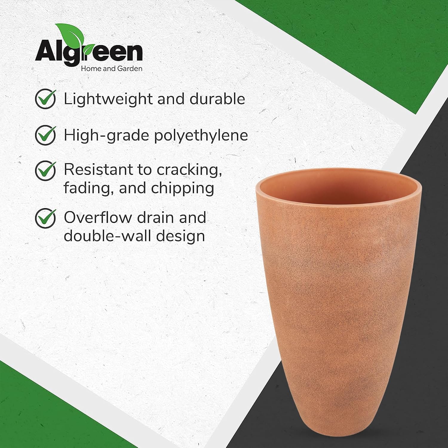 Algreen 43729 Acerra Weather Protected Recycled Composite Vase Planter Pot, Indoor or Outdoor use, Tall Lightweight 7