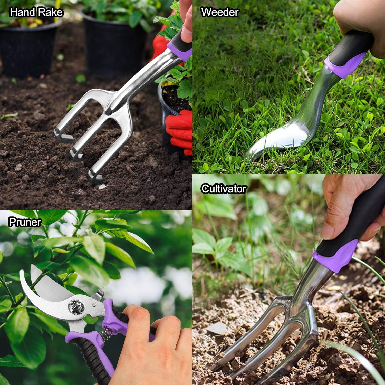Garden Tools Set, 30 Piece Stainless Steel Gardening Kit with Vintage Floral Tote Bag, Non-Slip Ergonomic Rubber
