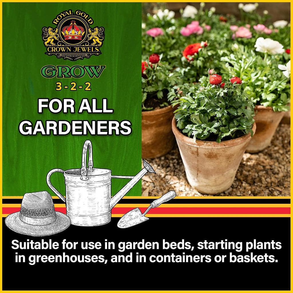 Royal Gold Crown Jewels Organic Grow 3-2-2 Dry Soluble Fertilizer, 5 lbs - Best for Improving Soil Before Planting