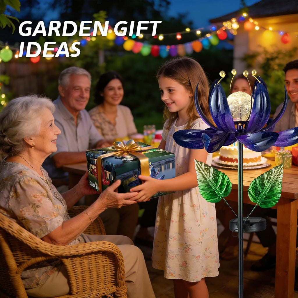 AIINY Solar Purple Metal Flower Wind Spinners, Colorful Spinning Windmill Lotus Yard Art Lights with LED Crystal Ball
