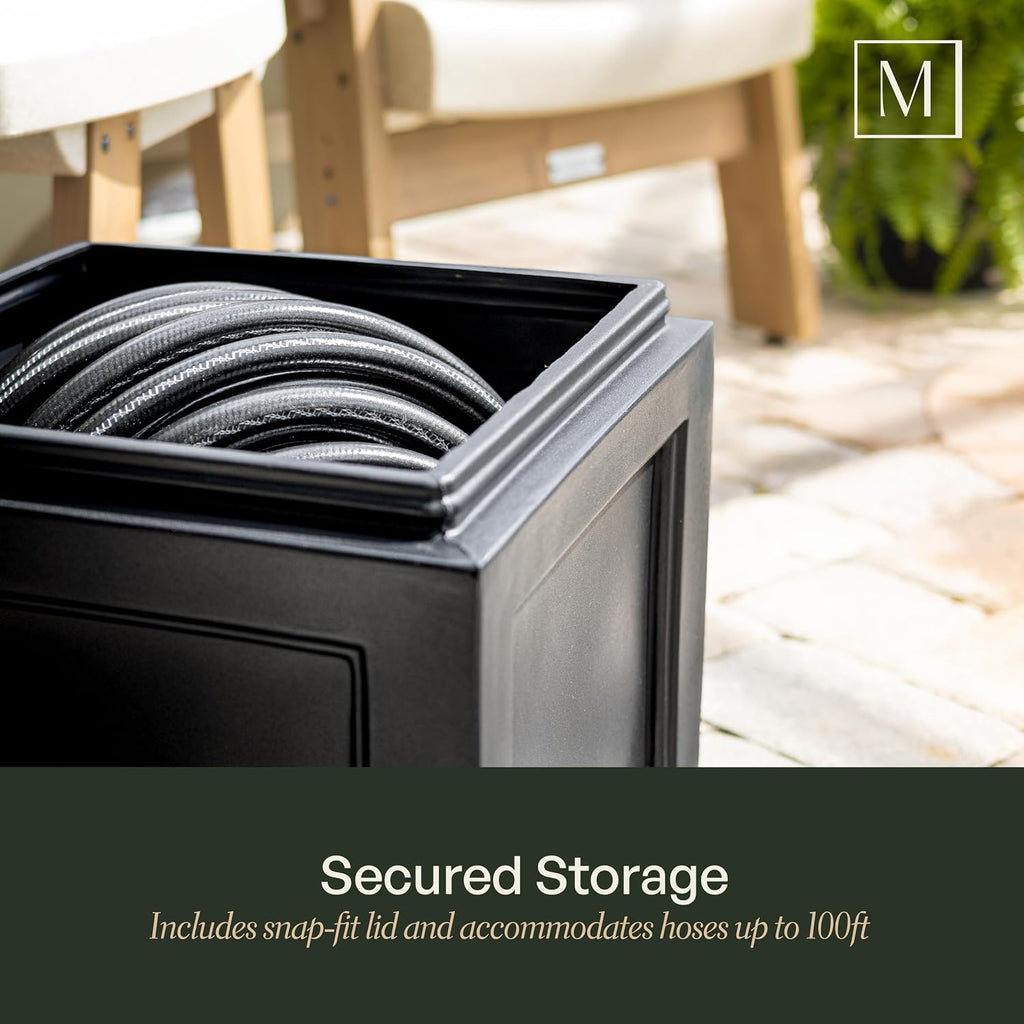 Mayne Fairfield Garden Hose Bin - Black - 17in L x 17in W x 18in H - Holds up to 100 ft. of standard garden hose
