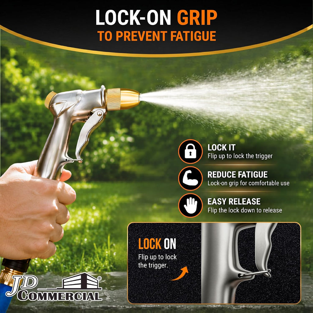 Garden Hose Nozzle Sprayer, 100% Metal High Pressure Water, 4 Spray Patterns, Leak-Proof Design, Trigger Lock for