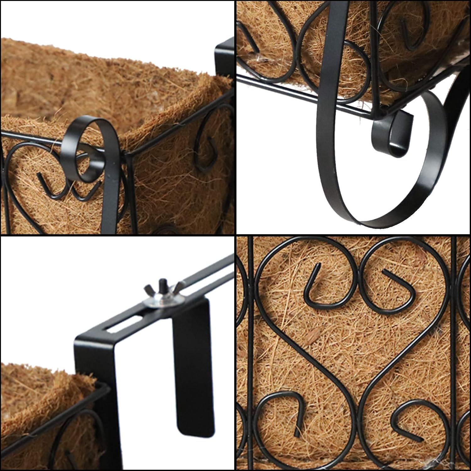 MorTime Iron Hanging Flower Rack Basket Shelf with Hooks, Railing Flower Pots Holder Black Metal Decorative Railing