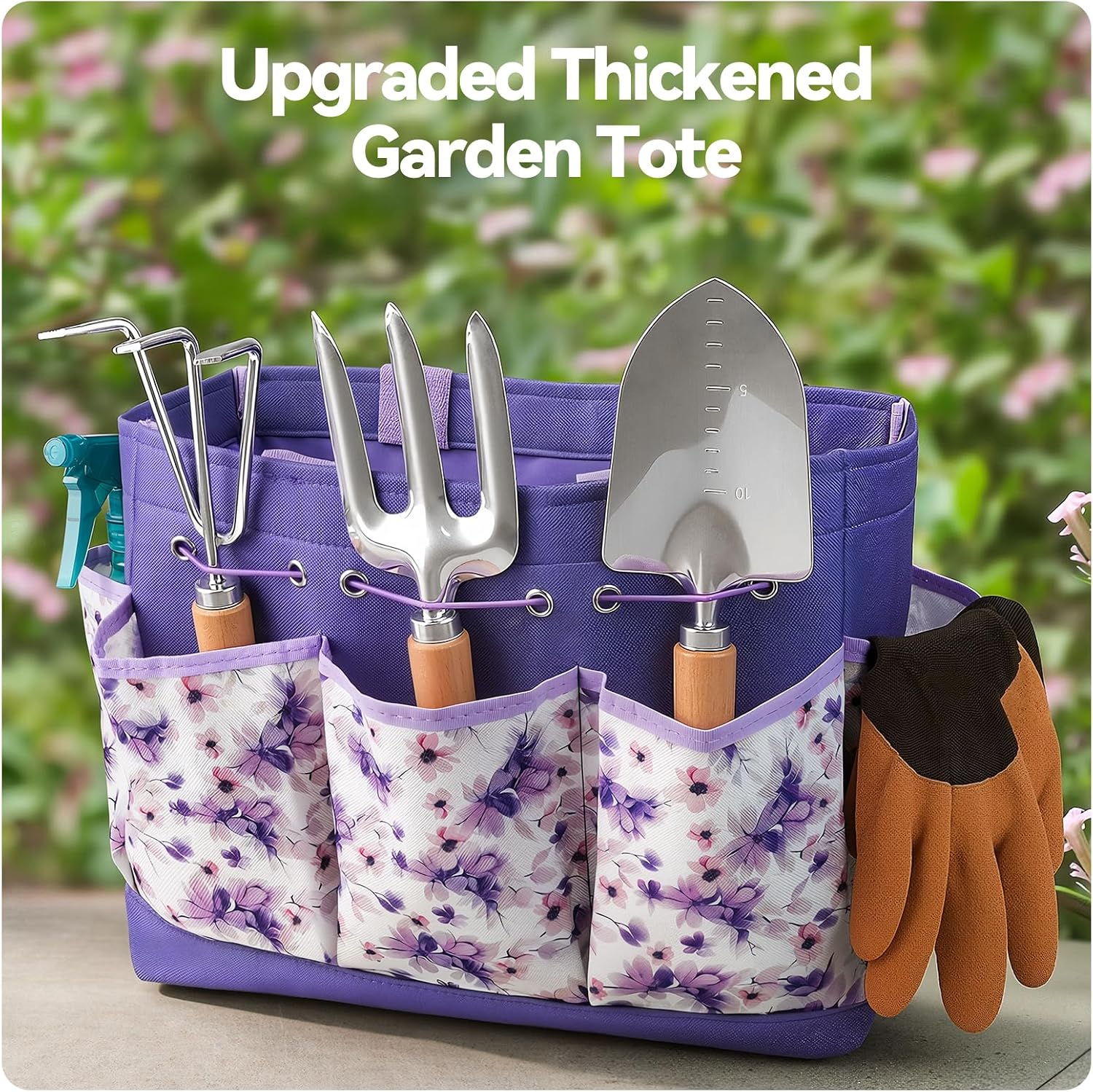 9-Piece Gardening Tools Set with Fashion Handbag, Purple | Rust-resistant steel garden tool set, Ergonomic Wooden