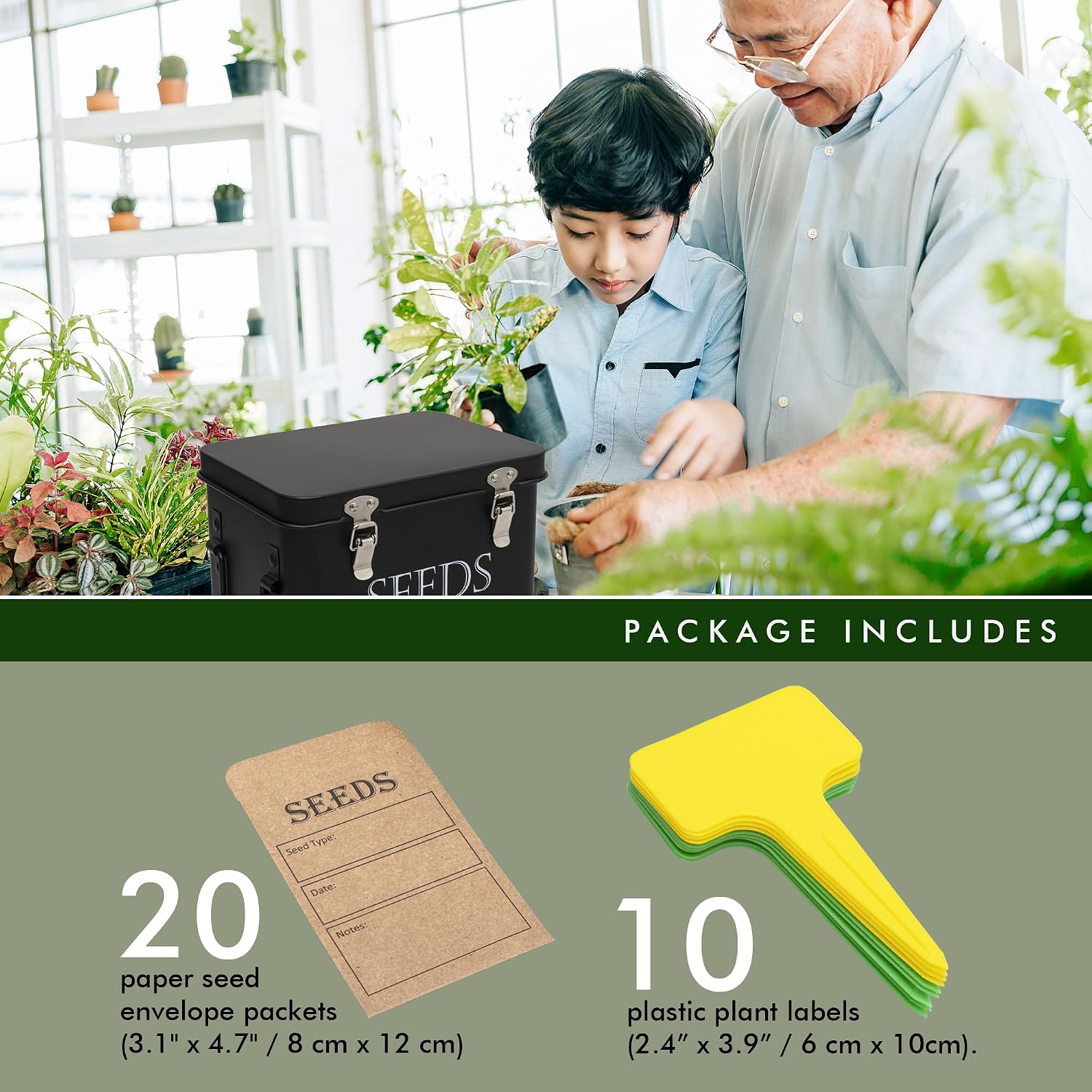 Garden Seed Storage Box with Dividers Seeds Packet Organizer Case for Gardening 3 Inner Slot Bird Plant or Vegetable