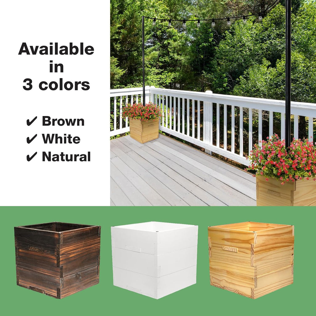 Large Decorative Wooden Planter with Universal Pole Support for String Light Poles, Umbrellas, Bird Feeders. Solid Wood