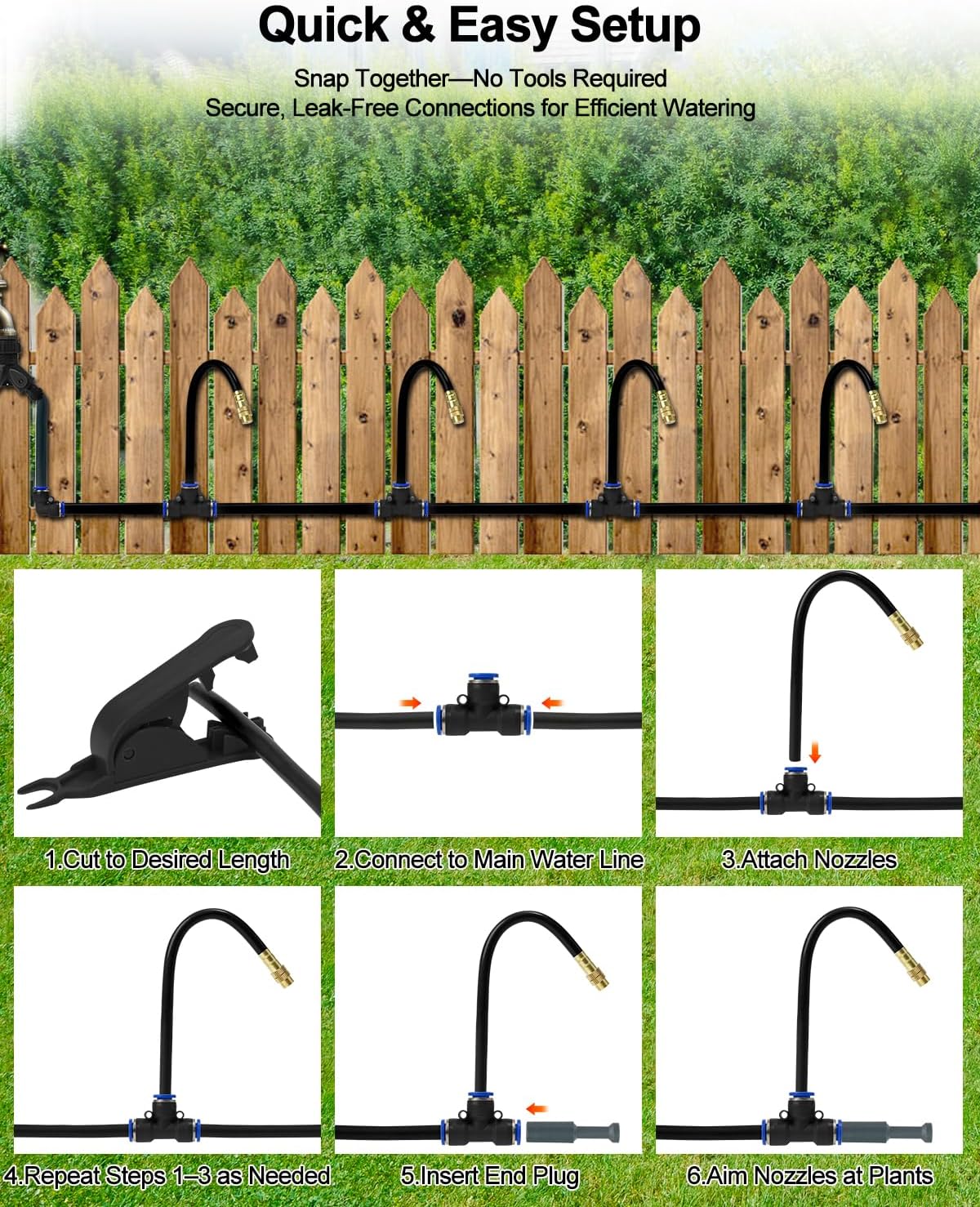 Drip Irrigation System 200FT 5/16", 2026-Upgrade Garden Sprinkler Kit with 32PCS 360° Adjustable Copper Nozzles