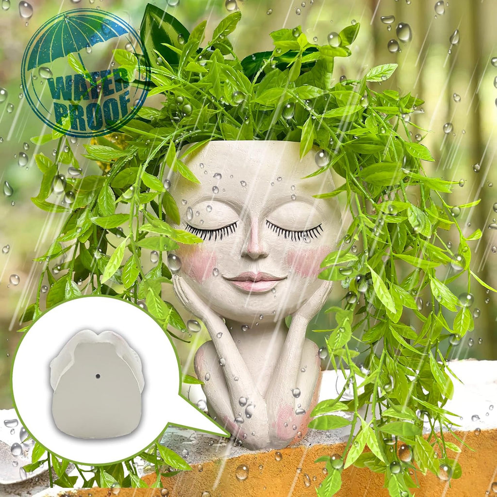 Face Planter Pot for Succulents, White Head Plant Pot with Drainage Hole | Funny Face Planter with Drainage Hole