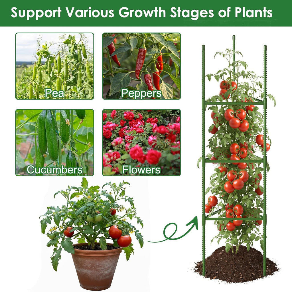 CEWOR 6 Pack Tomato Cage, 51.2 Inch Tall Adjustable Tomato Trellis | Tomato Cages for Garden, Plant Support Structure