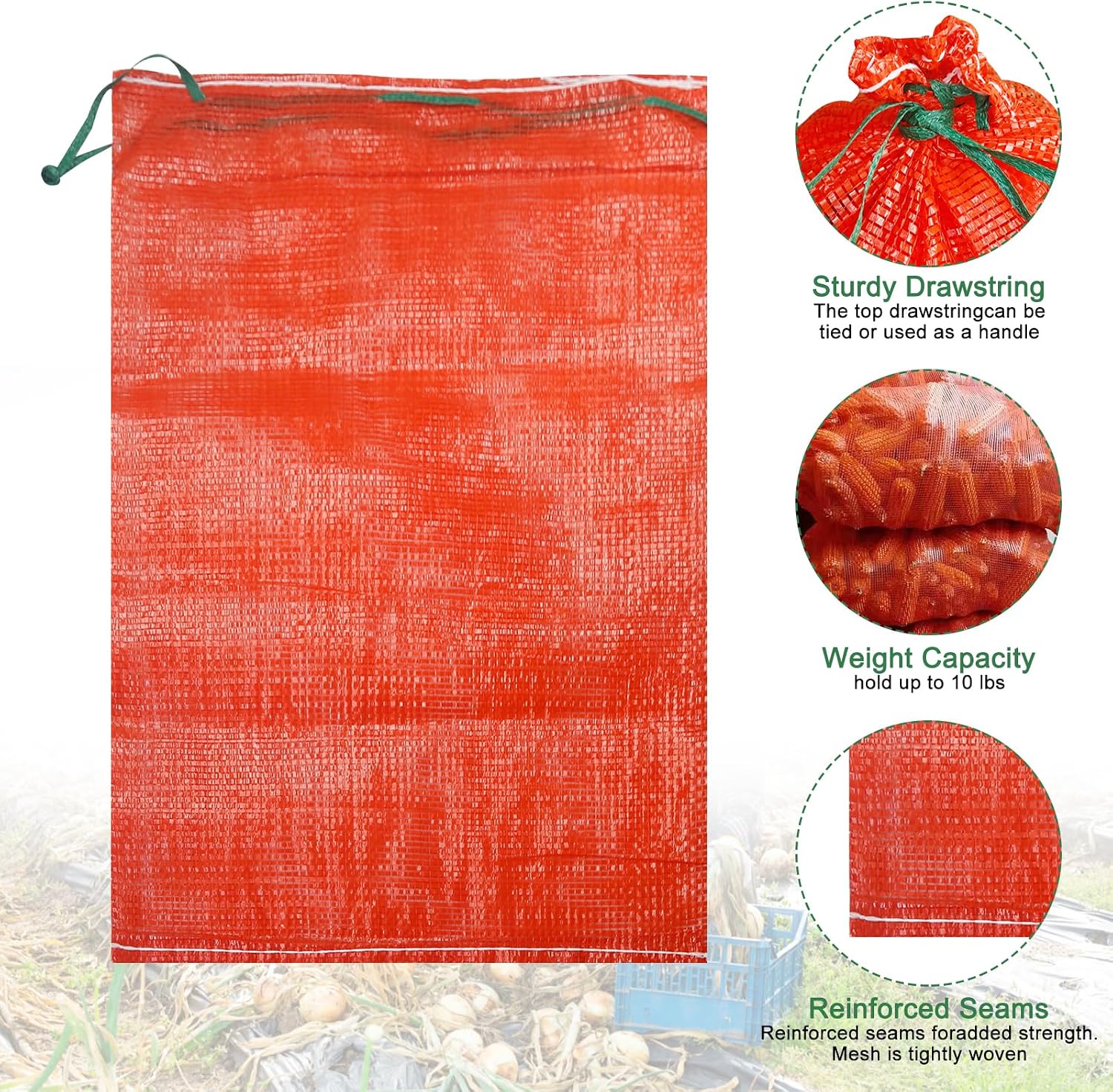 50 Pack 36lb Mesh Onion Bags Reusable Produce Storage Fruit Vegetable Storage Bags with Drawstring for Onions Potatoes