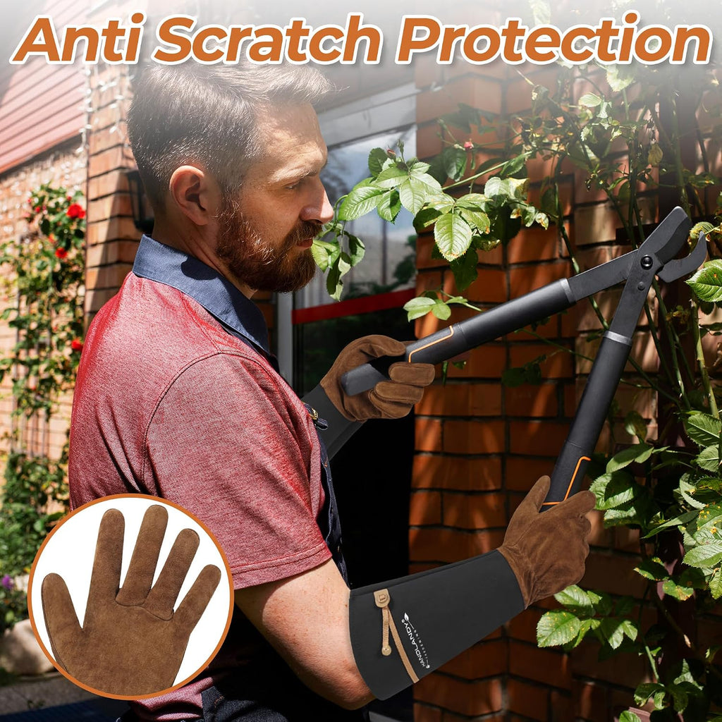 Long Gardening Gloves for Women Men - Leather Rose Pruning Gloves Thorn Proof