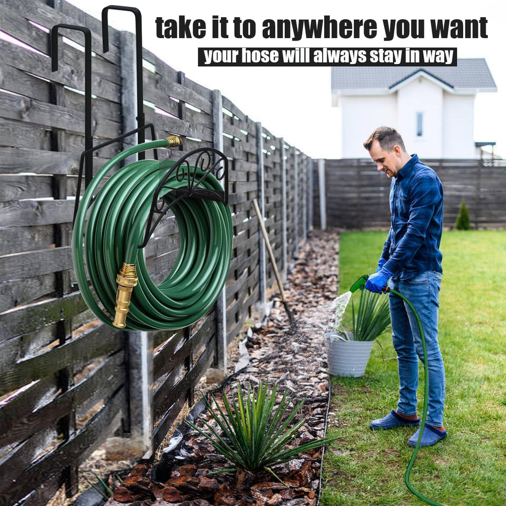 Garden Hose Holder for Outside Yard Hang Over the Door and Fence, Holds Up to 150Ft, Black