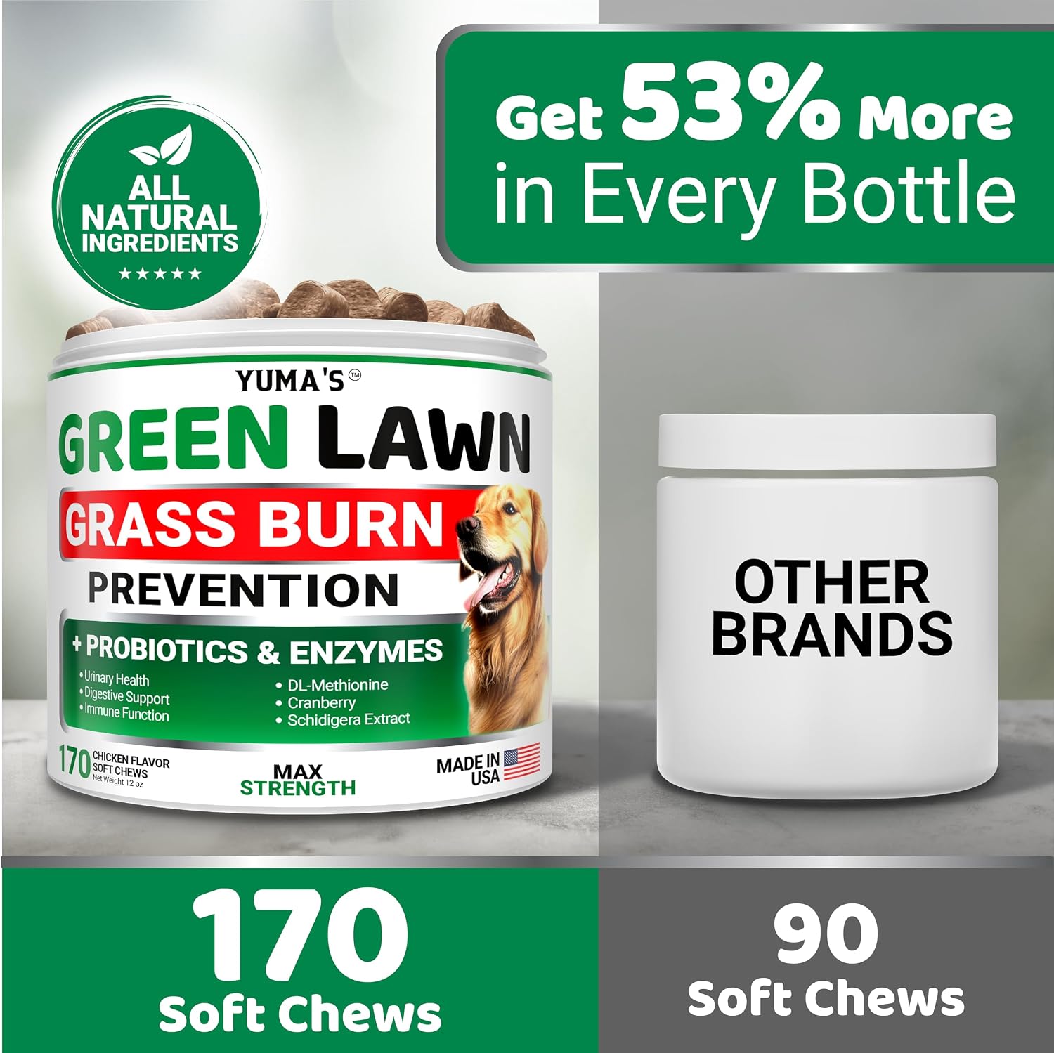 YUMA'S Dog Urine Neutralizer for Lawn - 170 Chews - Advanced Grass Green Savers for Dog Urine - Canine Pee Grass