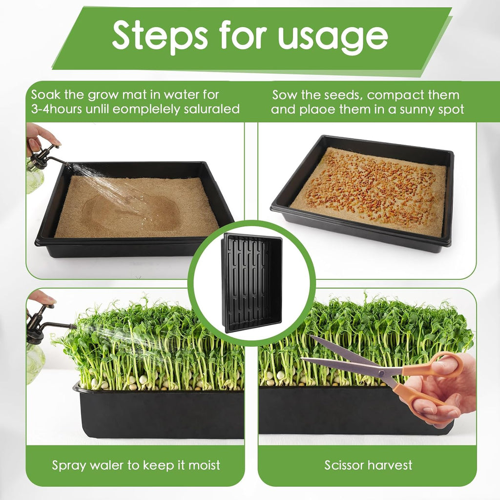 6 Pack Microgreens Growing Kit, Microgreens Trays for Indoor Gardening | 6 reusable trays, 12 hemp fiber grow mats