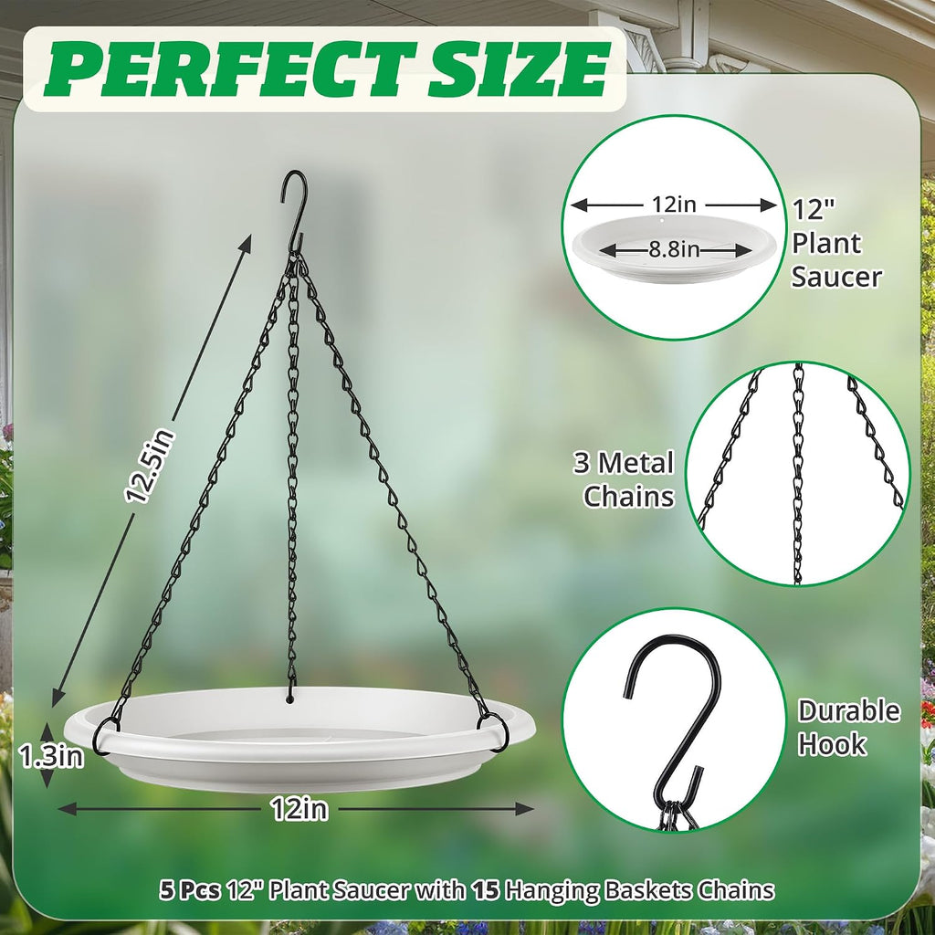 Hanging Planter for Plant, 12" Plant Saucer with Chain(5 Pcs,White) | Adjustable Plants Hanger Shelf Decorative Hanging