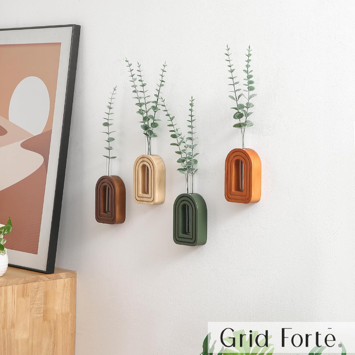 Wood Wall Arched Propagation Vases (Set of 4), Hanging Plant and Flower Vases, Home Decor Boho Wall Decoration for