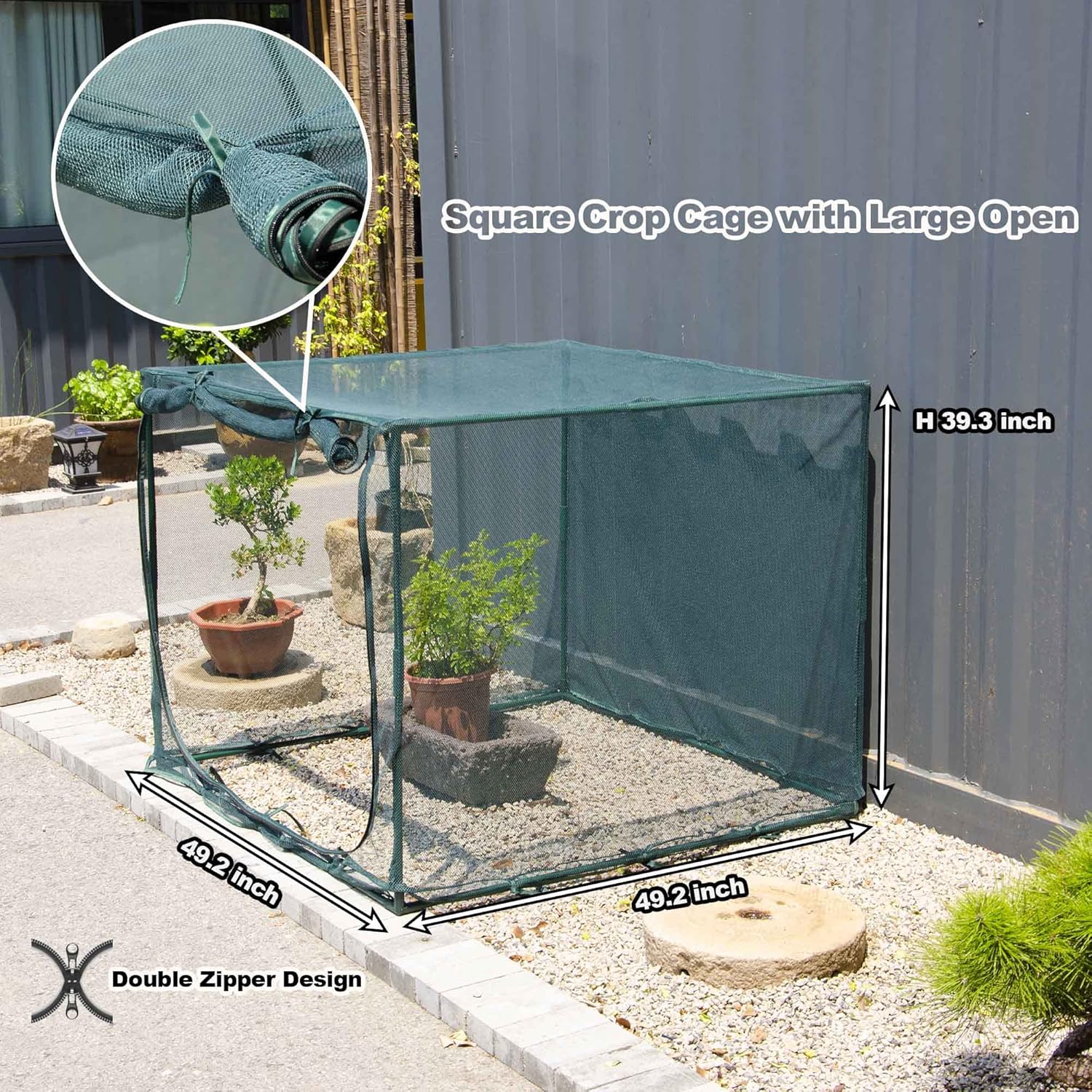 Square 4'x4' Netting Cover 3.3FT Tall Crop Cage Pest Guard Cover for Vegetables Fruits Durable Plant Garden Net with 4