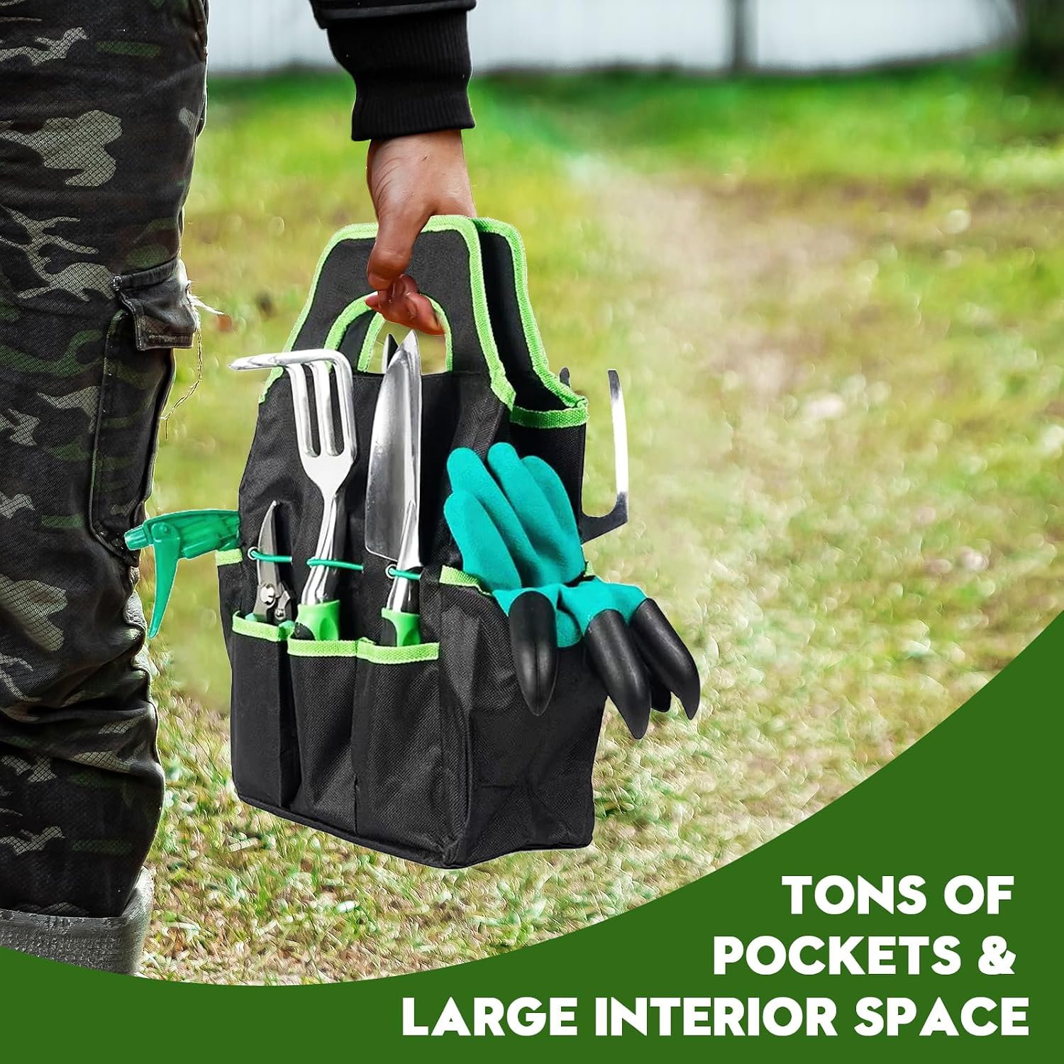 Heavy Duty Gardening Set, Featuring 9 Piece Durable Tools with Comfortable Non Slip Ergonomic Rubber Grips and A Large