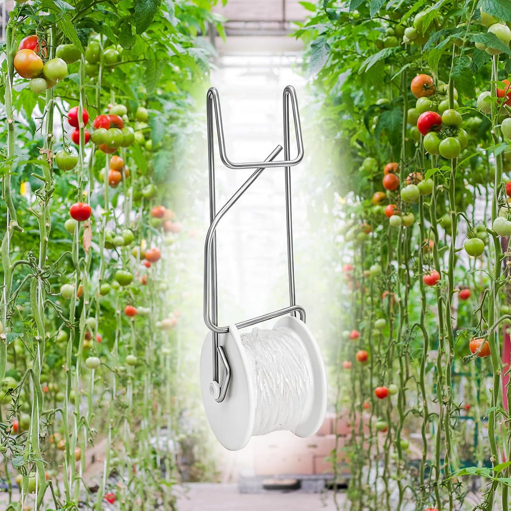 24 Pack Tomato Roller Hooks with 49.2 Feet String and 240 Pcs Clips for Tomato Support Trellis, Grape, Climbing Plants