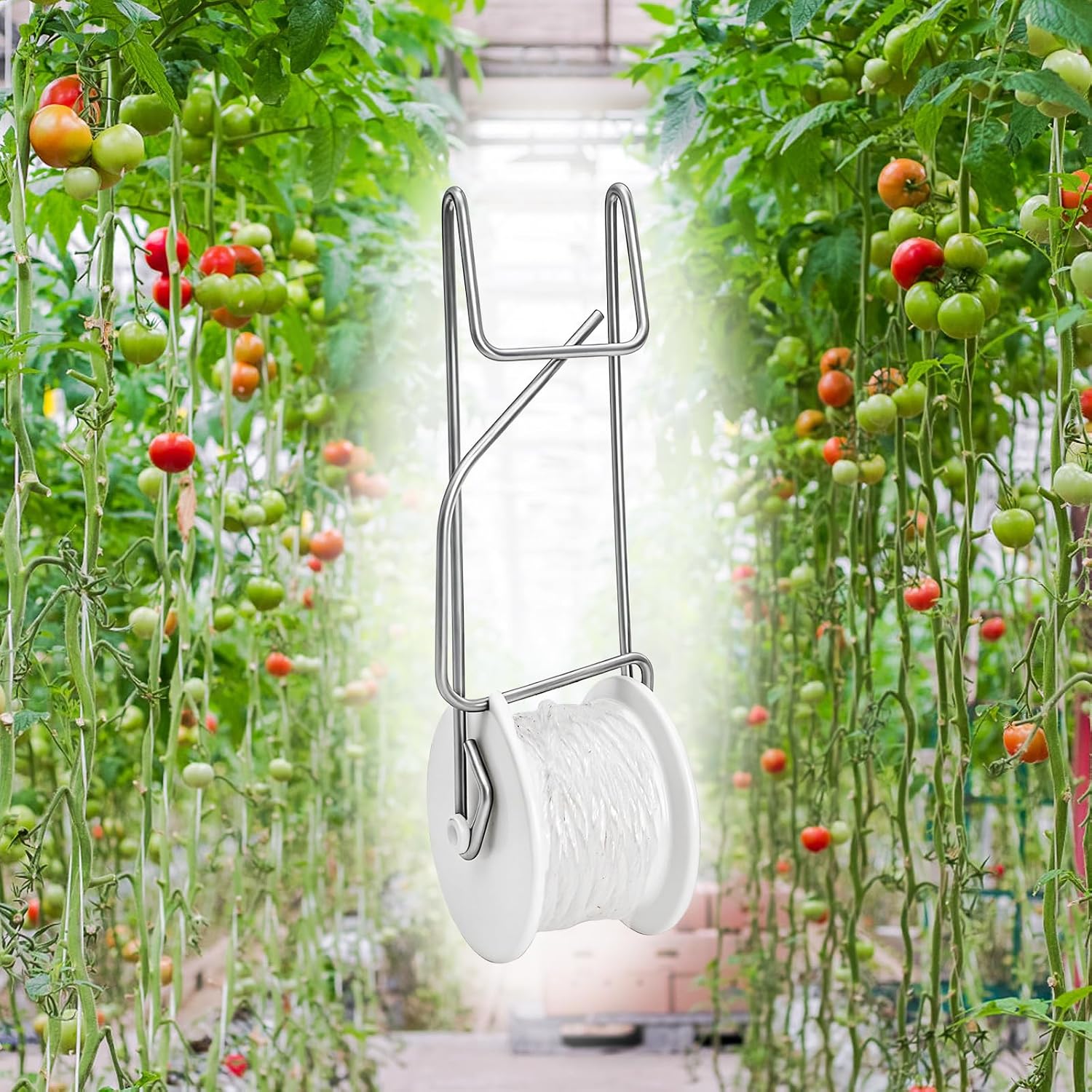 24 Pack Tomato Roller Hooks with 49.2 Feet String and 240 Pcs Clips for Tomato Support Trellis, Grape, Climbing Plants