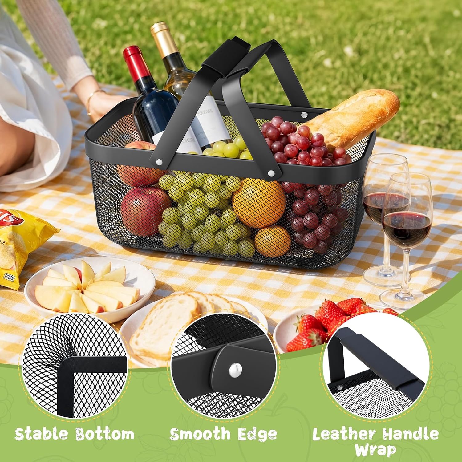 Garden Harvest Basket, Metal Mesh Picking Basket with Attached Handles | No assembly required; attached handles make