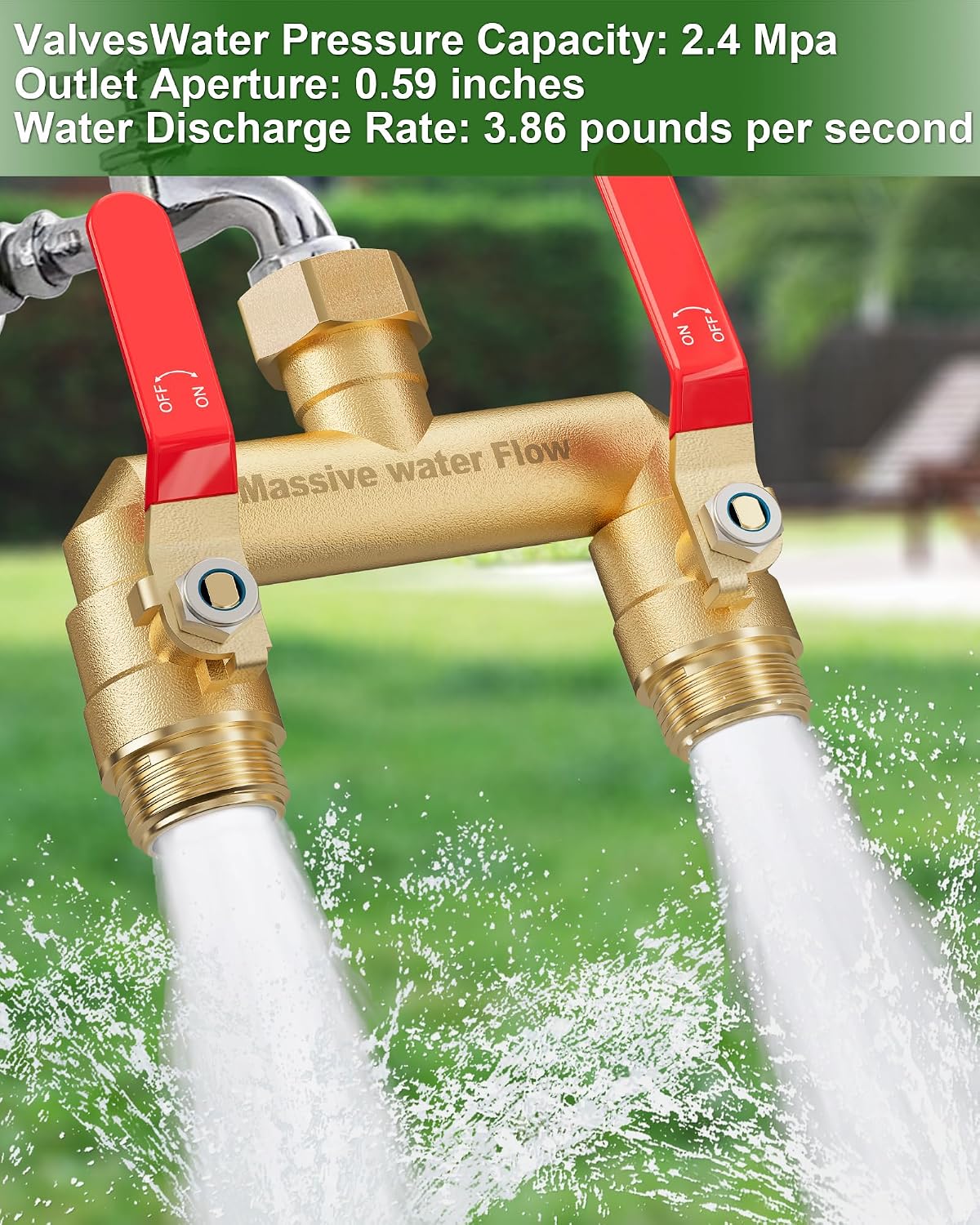 Hose Splitter 2 Way Heavy Duty, Full Flow Garden Hose Splitter with 2 Long Metal Handles, Brass Rust and Freeze