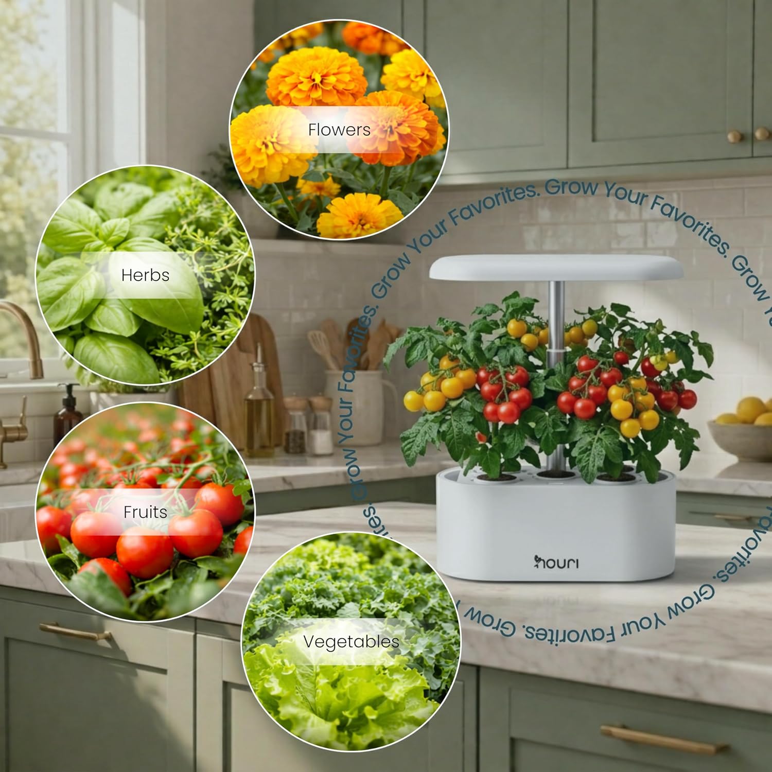 Nouri Hydroponics Growing System, 5 pod Smart Indoor Herb Garden Kit with LED Grow Lights, Hydroponic Herb Garden