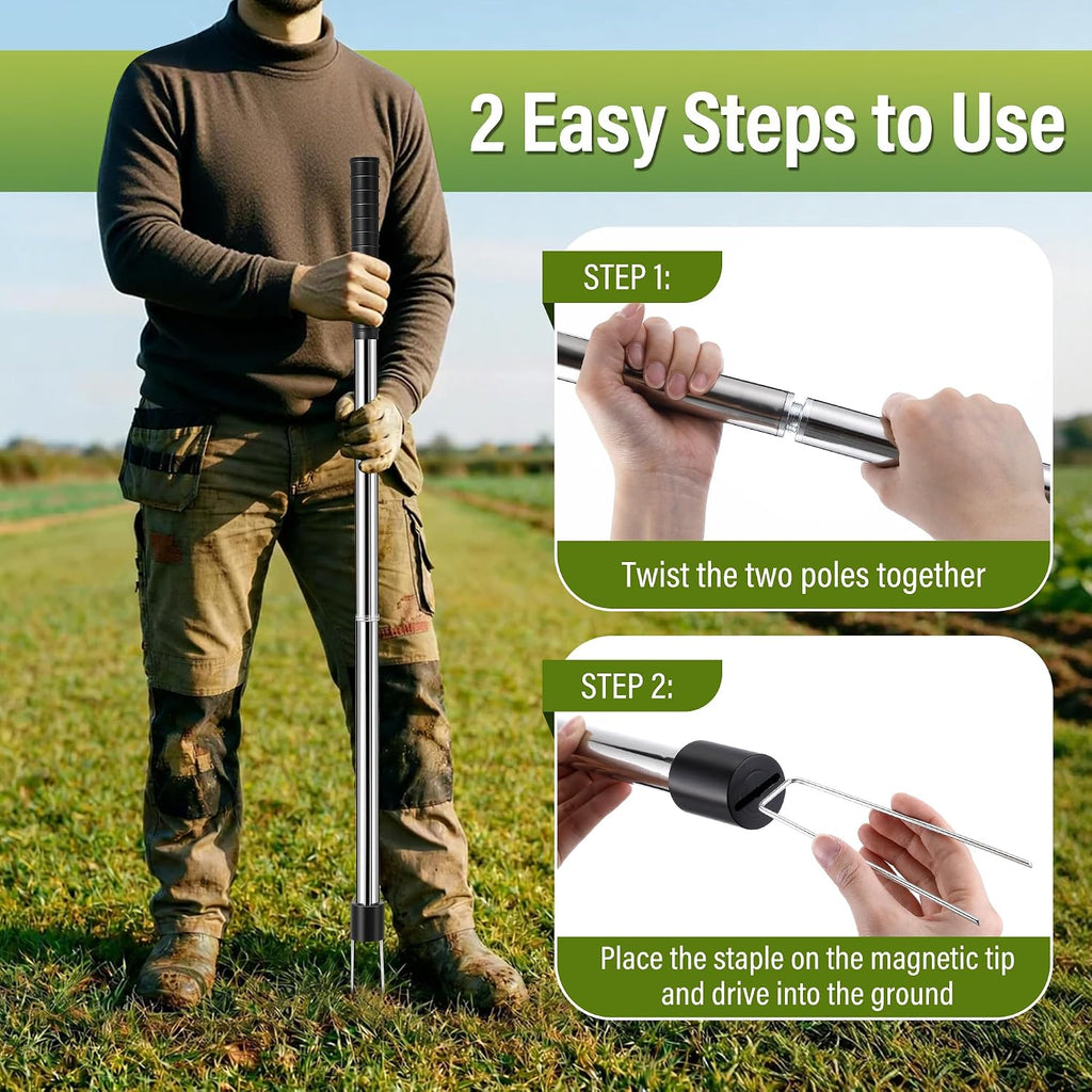 Enhon 46 Inch Landscape Staples Driver Kit with 6" 50 Pcs 11 Gauge Staples & Magnetic Tip for Landscape Fabric, Weed