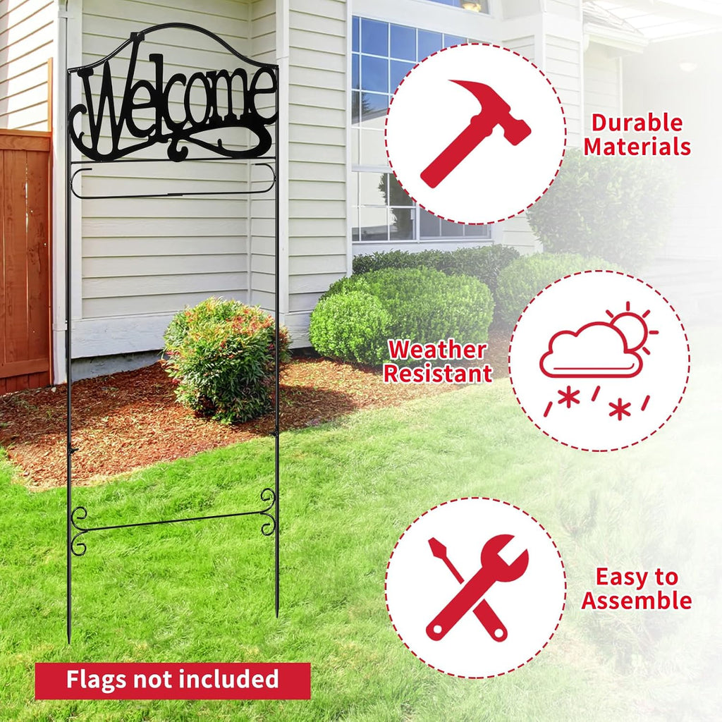 CroBlissful Garden Flag Holder Stand Garden Yard Flag Pole Stake Fits Max 14 x 25 Inch for Outside House Yard Lawn