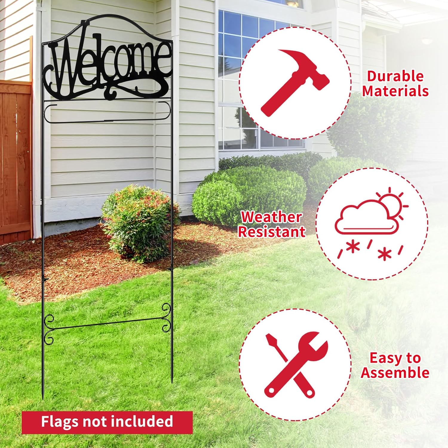 CroBlissful Garden Flag Holder Stand Garden Yard Flag Pole Stake Fits Max 14 x 25 Inch for Outside House Yard Lawn