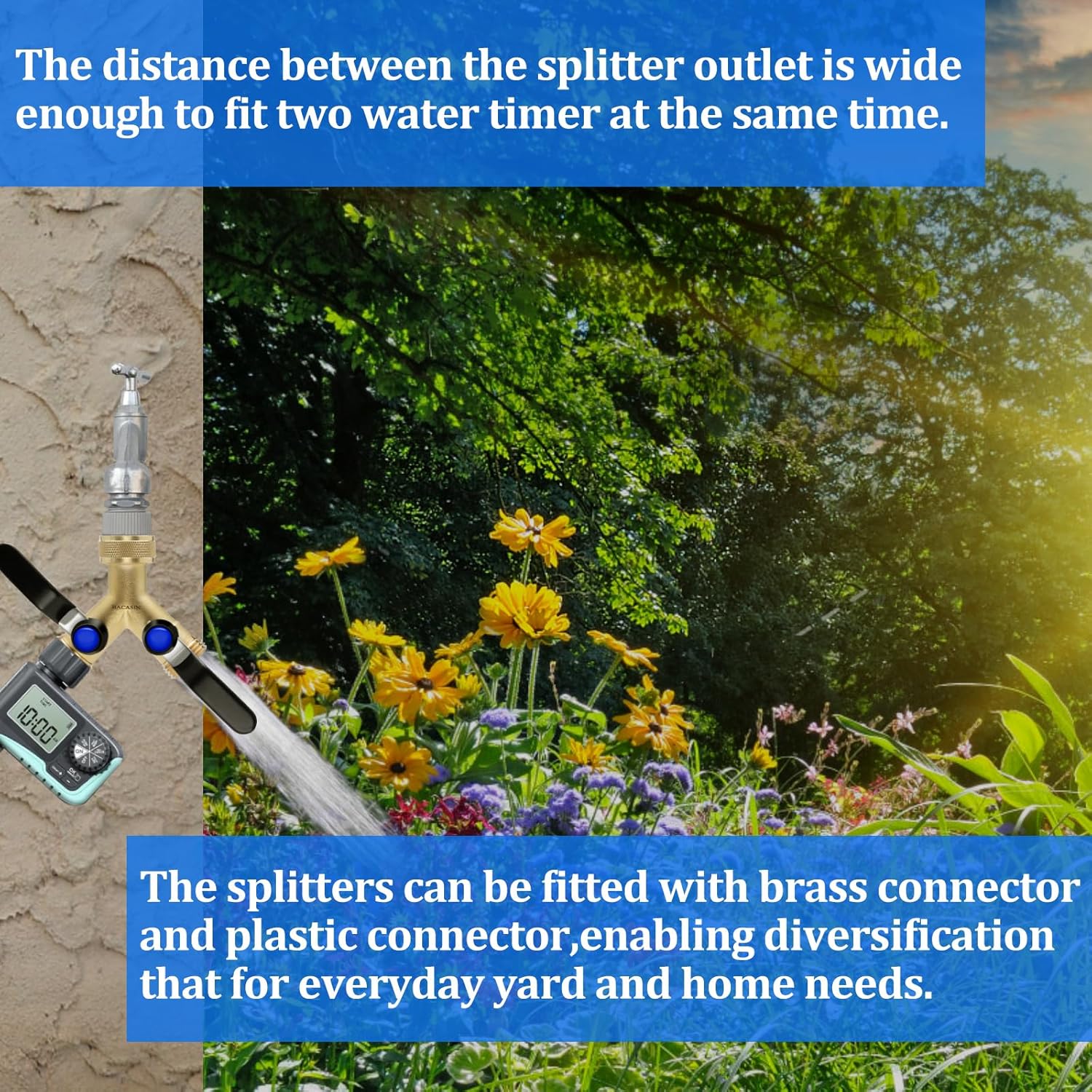 Brass Garden Hose Splitter, Hose y Splitter with Shutoff, Hose Splitter 2 Way Heavy Duty, Brass Y-Valve Water Garden