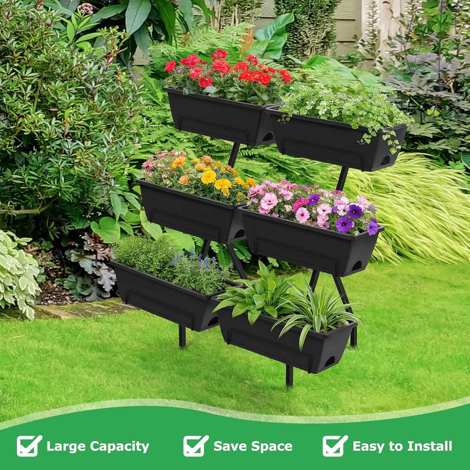 ETELI Vertical Garden Planter 3 Tier Vertical Raised Garden Bed with 6 Garden Planter Boxes Elevated Raised Bed with