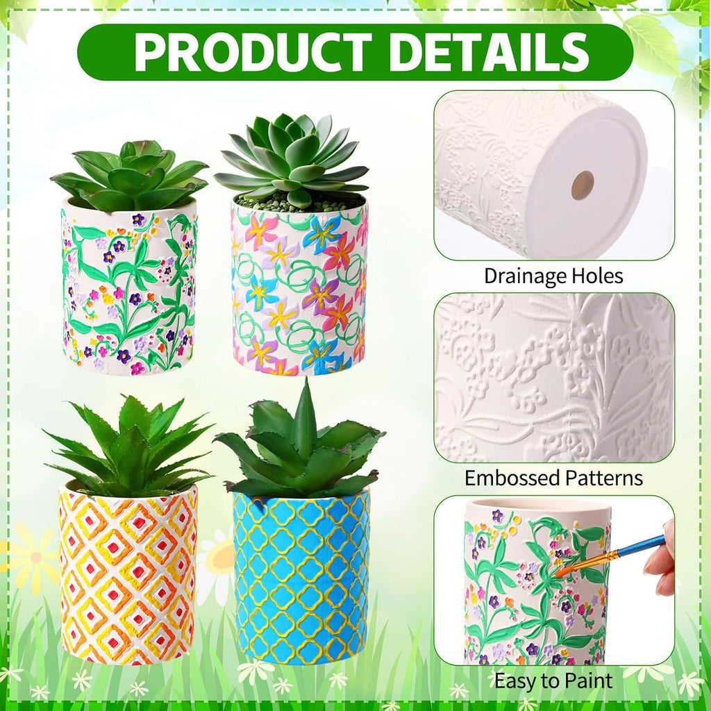 Zubebe 12 Pcs Paint Your Own Ceramic Pots Bulk Unfinished Succulent Pots Craft Kit with Drainage Hole Mini Paintable