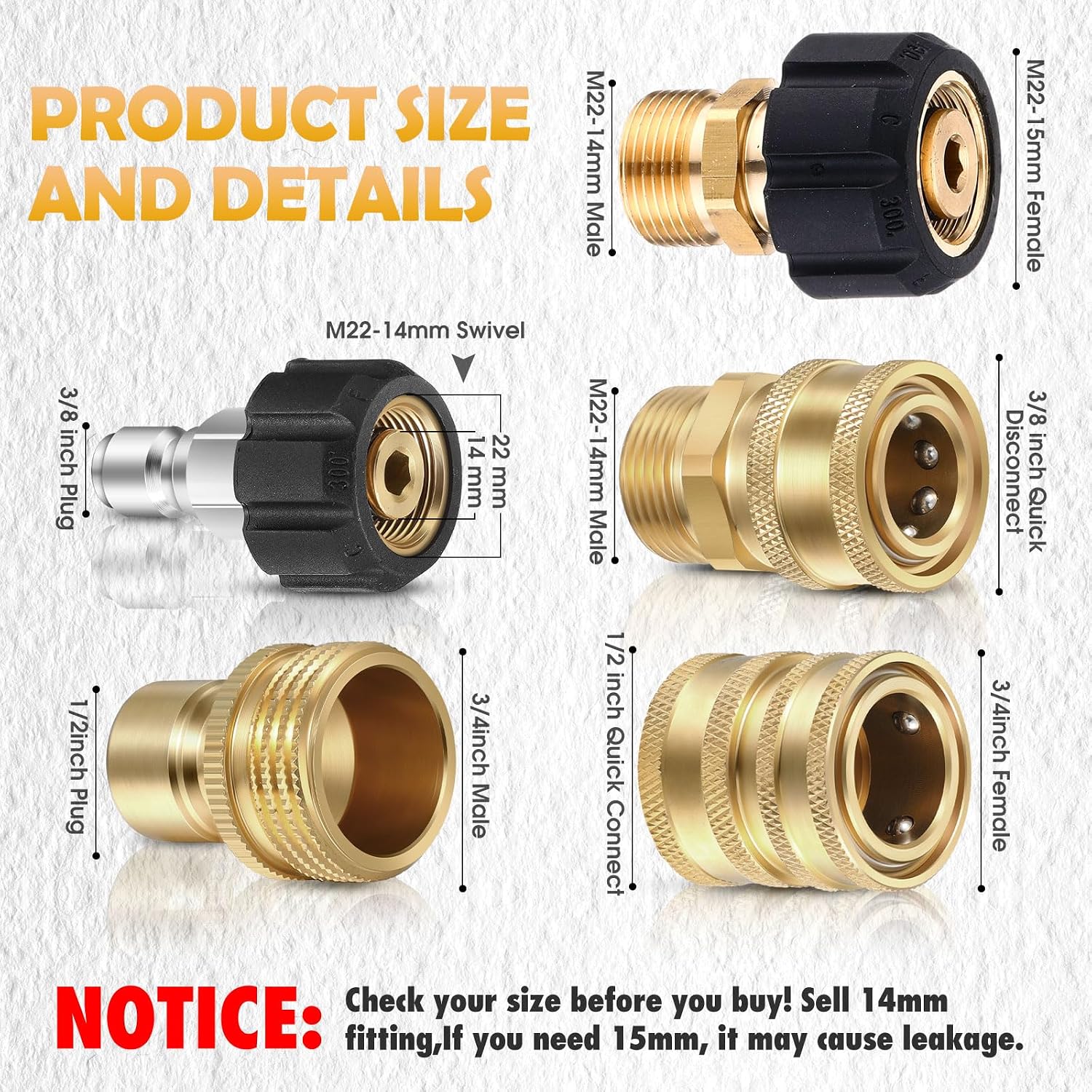 Treela 18 Pack Pressure Washer Adapter Set Quick Disconnect Kit Included M22-15mm Female to M22 14 mm Swivel to 3/8''