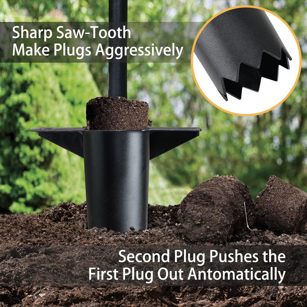 Bulb Planter Tool, Long Handle Sod Plugger with Serrated Base, Automatic Soil Releasing Small Bulb Transplanter for