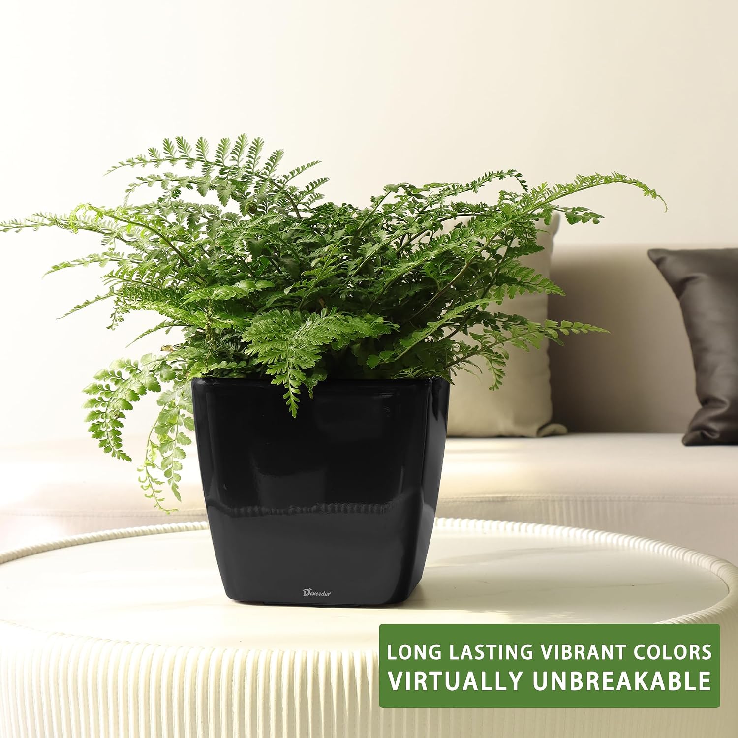 Dexceder 9x8 Self Watering Planter (Black High Gloss) | Inner Mat Design, Thickened Table Flower Plant Pot with Water