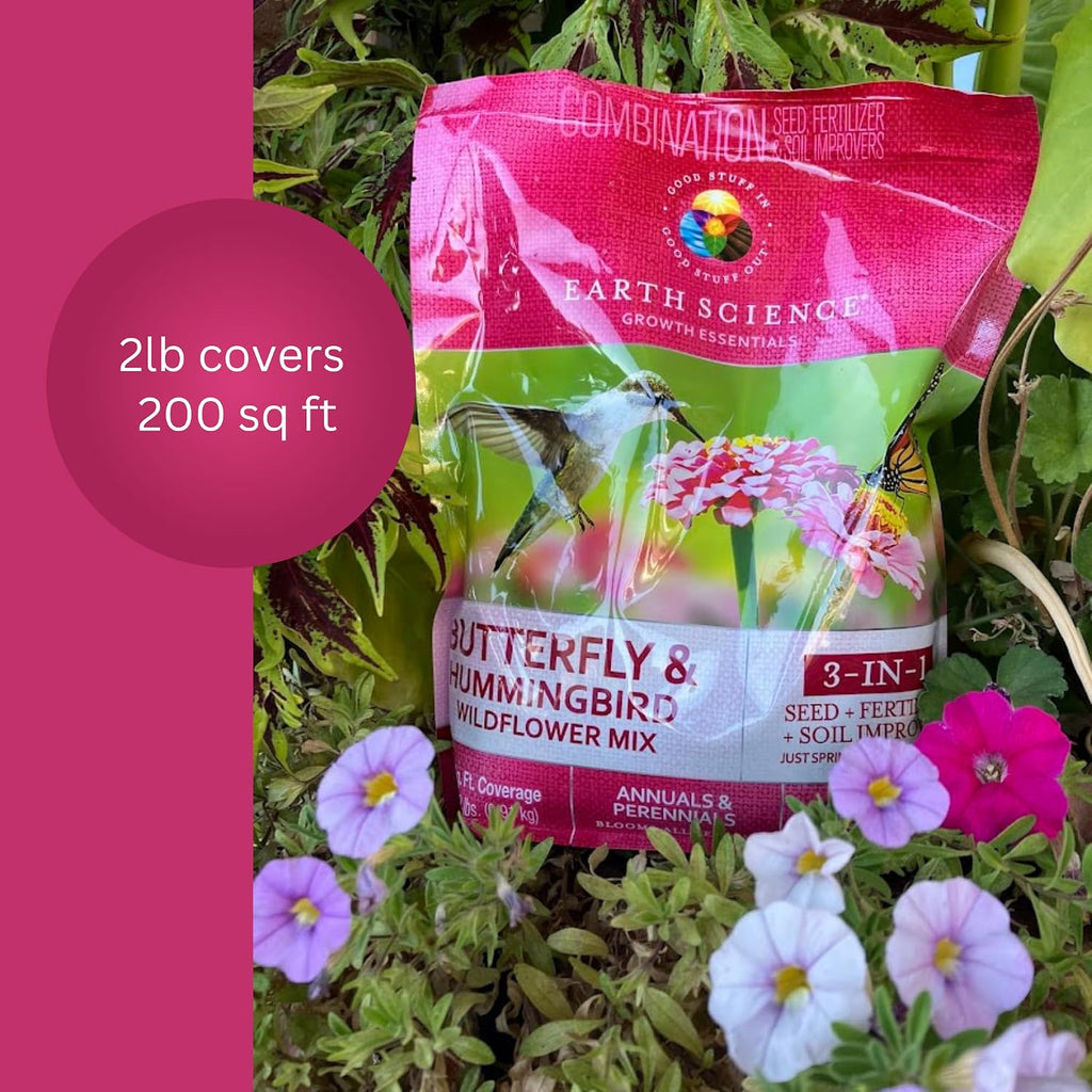 Earth Science Zinnia & Butterfly Wildflower Mix Bundle – 3-in-1 Seeds, Plant Food & Soil Conditioner – Non-GMO, Vibrant